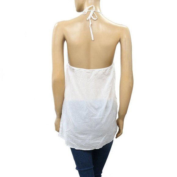 Anthropologie Floral Embroidered Halter Blouse Top Cotton White S New - Picture 3 of 4